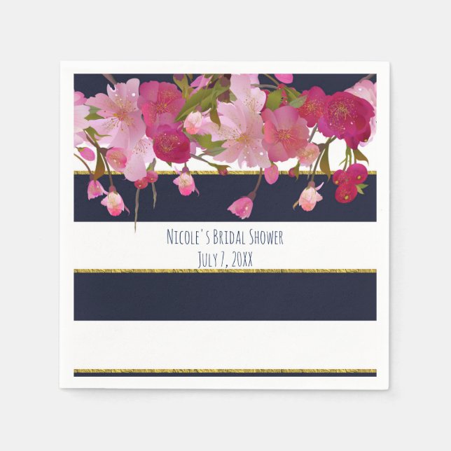 Serviette En Papier Fleurs avec paillettes dorées fausses moderne douc (Devant)