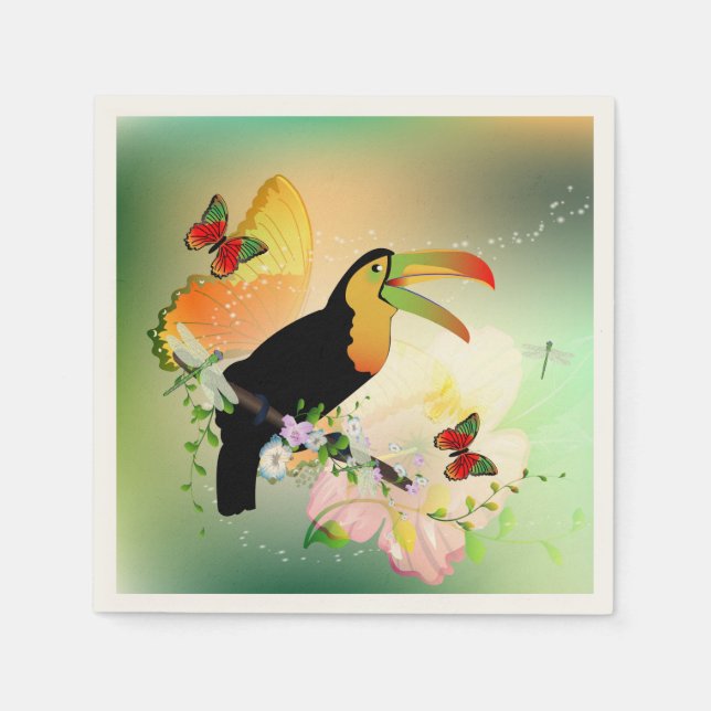 Serviette En Papier Fleurs avec toucan (Devant)