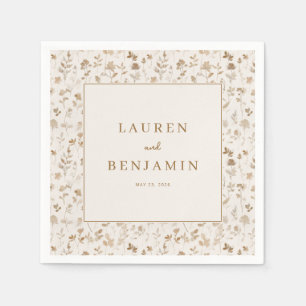 Serviette En Papier Fleurs Beige Vintage