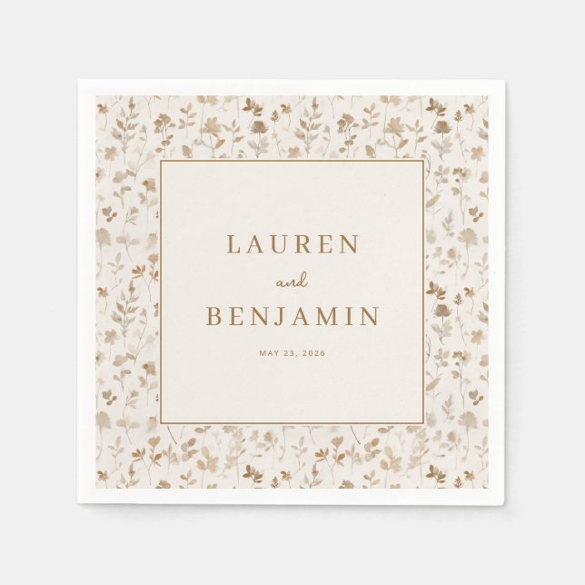 Serviette En Papier Fleurs Beige Vintage (Devant)