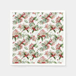 Serviette En Papier Fleurs blanches de Noël et baies rouges