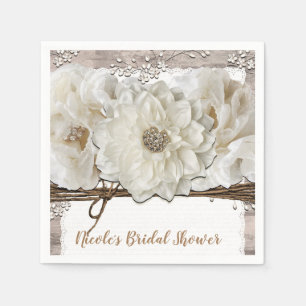 Serviette En Papier Fleurs blanches et bouleau : fête de mariage glamo