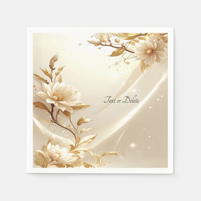 Serviette En Papier Fleurs blanches et or (Devant)