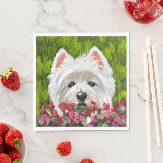 Serviette En Papier Fleurs blanches et roses (En situation)