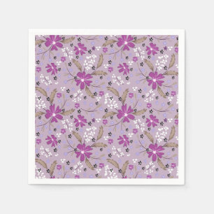 Serviette En Papier Fleurs blanches et violettes sur un fond lilas pâl