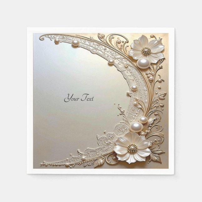 Serviette En Papier Fleurs Blanches Modernes Perles (Devant)