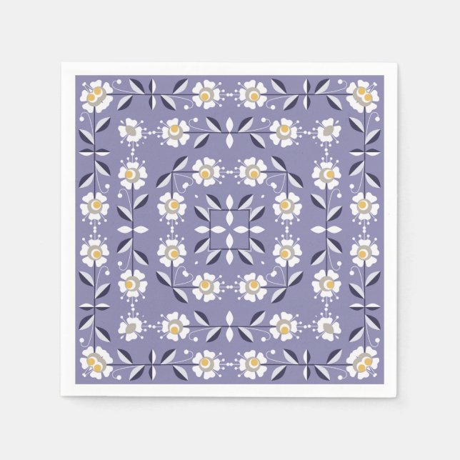 Serviette En Papier Fleurs blanches pastel bl, violet sans parfum (Devant)