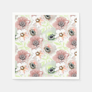 Serviette En Papier Fleurs blanches, roses.