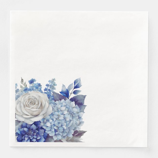 Serviette En Papier Fleurs bleu aquarelle-Mariage- (Devant)