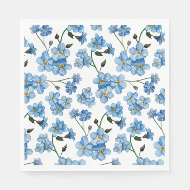 Serviette En Papier Fleurs bleu aquarelle. Motif floral (Devant)