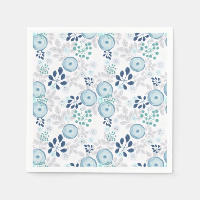 Serviette En Papier Fleurs bleu clair (Devant)