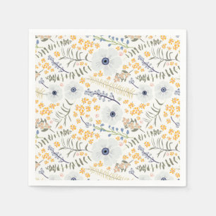 Serviette En Papier Fleurs Bleu Jaune Motif Botanique Événement