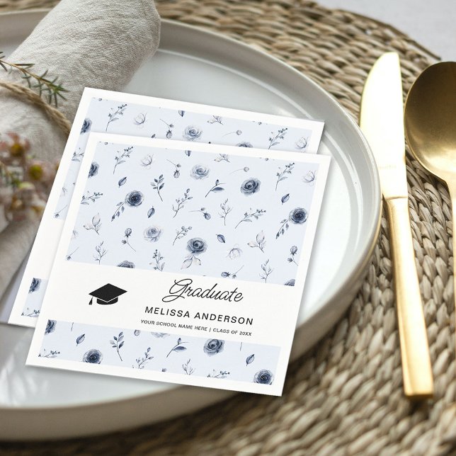 Serviette En Papier Fleurs Bleu Nuit Diplômé (Créateur téléchargé)