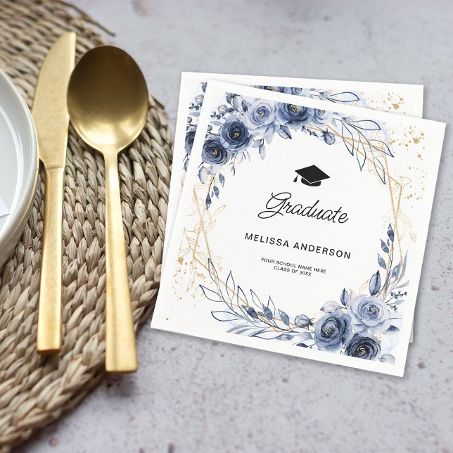 Serviette En Papier Fleurs Bleu Nuit Diplômé (Créateur téléchargé)
