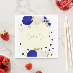 Serviette En Papier fleurs bleu roi et blanc mariage or