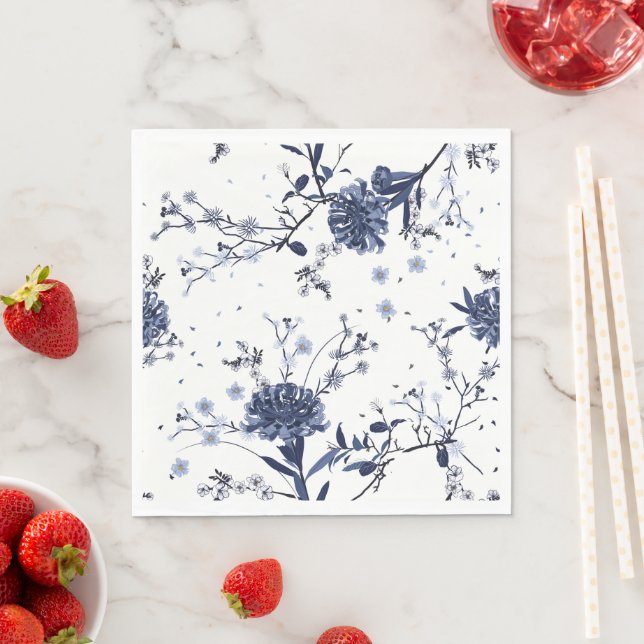 Serviette En Papier Fleurs bleues (En situation)