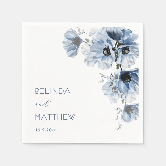 Serviette En Papier Fleurs bleues artistiques | Mariage (Devant)