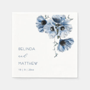 Serviette En Papier Fleurs bleues artistiques Mariage