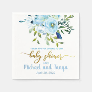 Serviette En Papier Fleurs bleues et dorures accents serviettes de bab