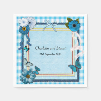 Serviette En Papier Fleurs bleues et papillons