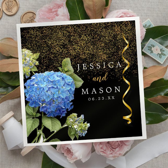 Serviette En Papier Fleurs bleues Mariage moderne Cocktail serviettes (Créateur téléchargé)