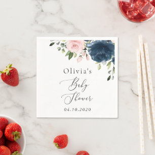 Serviette En Papier Fleurs Bleues Marine, Fleurs Roses, Baby shower
