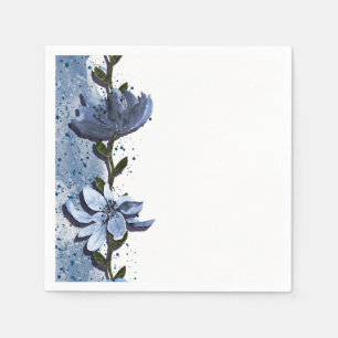 Serviette En Papier Fleurs bleues modernes Mariage d'aquarelle fleurie