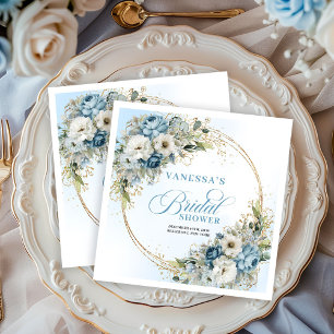 Serviette En Papier Fleurs bleues poussiéreuses aquarelle et or pour u