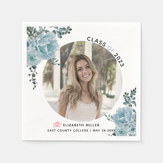 Serviette En Papier Fleurs bleues poussiéreuses Classe de photo de gra (Devant)