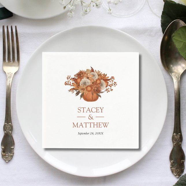 Serviette En Papier Fleurs Bohème Modernes avec Pot en Terre Cuite Mar (Modern boho flowers with pot terracotta wedding napkins add earthy artistic charm to receptions.)