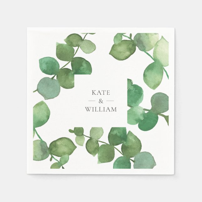 Serviette En Papier Fleurs Bohèmes de Verdure d'Eucalyptus (Devant)