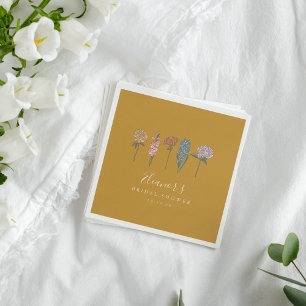 Serviette En Papier Fleurs Bohèmes Vintage Jaune Mariage Personnalisé 