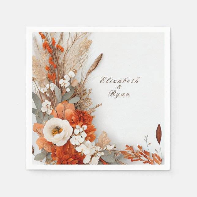 Serviette En Papier Fleurs Boho Couleurs d'Automne, Mariage d'Automne  (Devant)