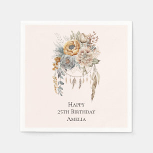 Serviette En Papier Fleurs Boho et Attrape-Rêves - Anniversaire
