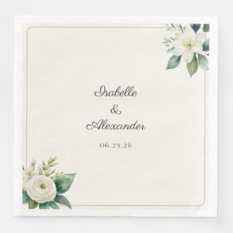 Serviette En Papier Fleurs botaniques blanches personnalisées avec feu