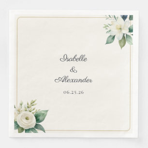 Serviette En Papier Fleurs botaniques blanches personnalisées avec feu