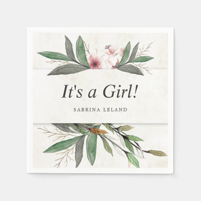 Serviette En Papier Fleurs botaniques classiques en aquarelle (Devant)