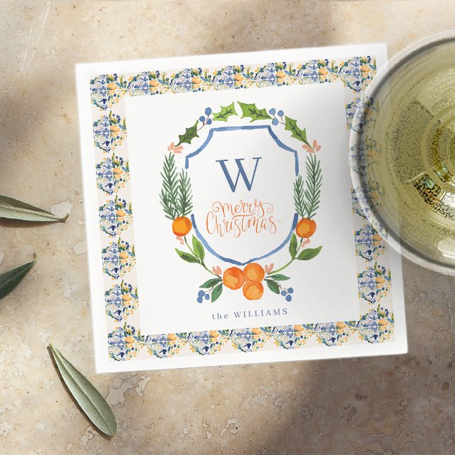 Serviette En Papier Fleurs botaniques d'agrumes d'hiver | Feuillage (Créateur téléchargé)