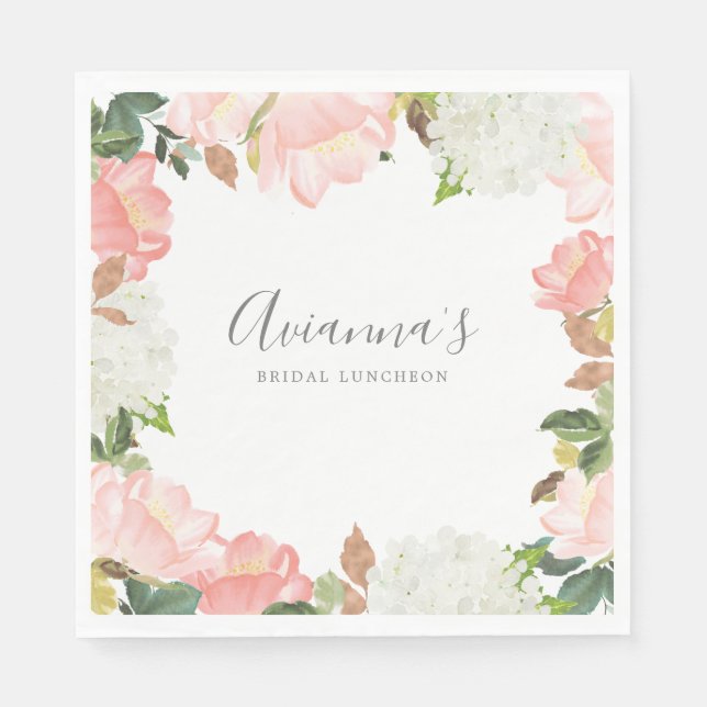 Serviette En Papier Fleurs botaniques florales rose et blanc pour déje (Devant)