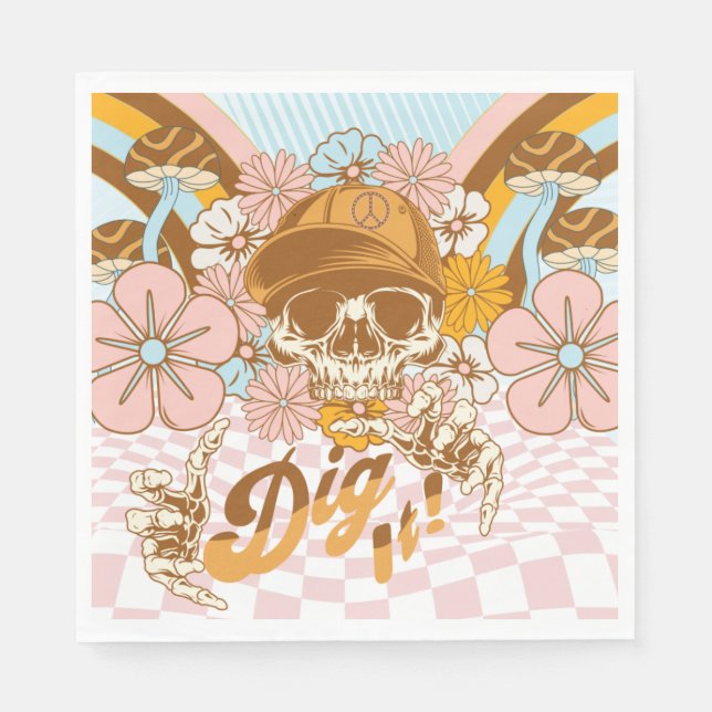 Serviette En Papier Fleurs Botaniques Squelette Rétro Fête (Devant)