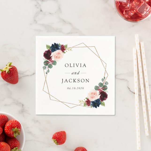 Serviette En Papier Fleurs Bourgogne, Fleurs de marine, Mariage Floral (En situation)