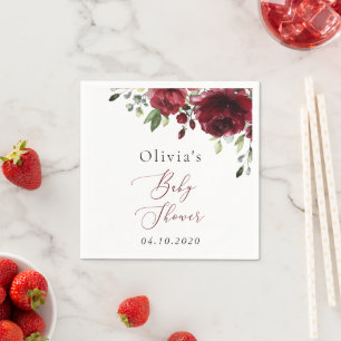 Serviette En Papier Fleurs Bourgognes, Fleurs Rouges, Boho, Baby showe