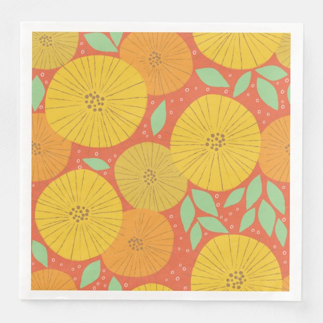 Serviette En Papier Fleurs Circulaires Jaunes Et Oranges (Devant)