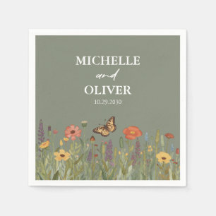 Serviette En Papier Fleurs colorées Boho Fleur de mariage Sauge verte