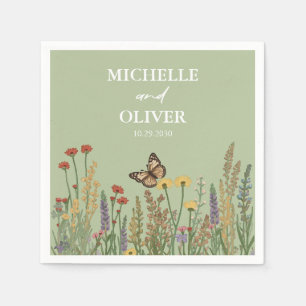 Serviette En Papier Fleurs colorées Boho Fleur de mariage Sauge verte