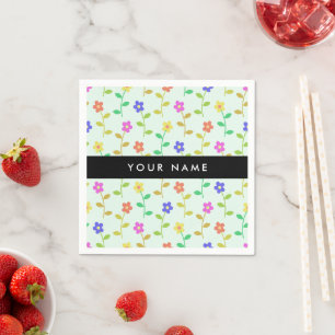 Serviette En Papier Fleurs Colorées, Fond Vert Clair, Noir