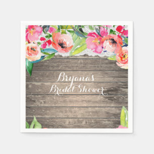 Serviette En Papier Fleurs Colorées Moderne Floral Chic Bois & Dentell