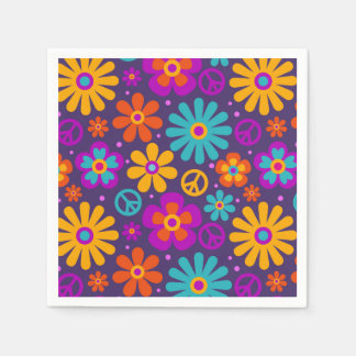 Serviette En Papier Fleurs colorées Paix Amour Retro Super Hippie