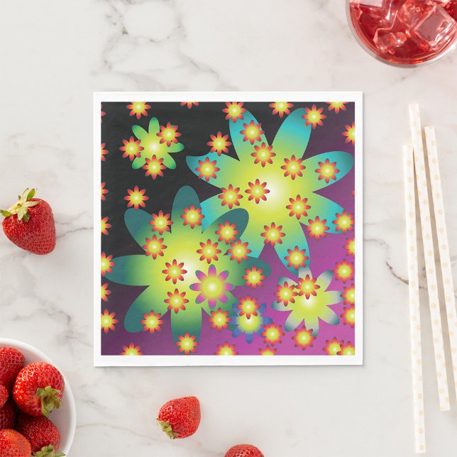 Serviette En Papier Fleurs colorées rétro (Créateur téléchargé)