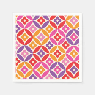 Serviette En Papier Fleurs Colorées Rétro sur Cercles de Style Mid-Cen